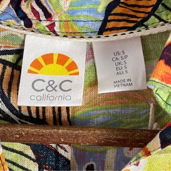 C&C California Womens sz small Linen Rainbow Tropical Floral Kaftan Midi Dress - Picture 8 of 13